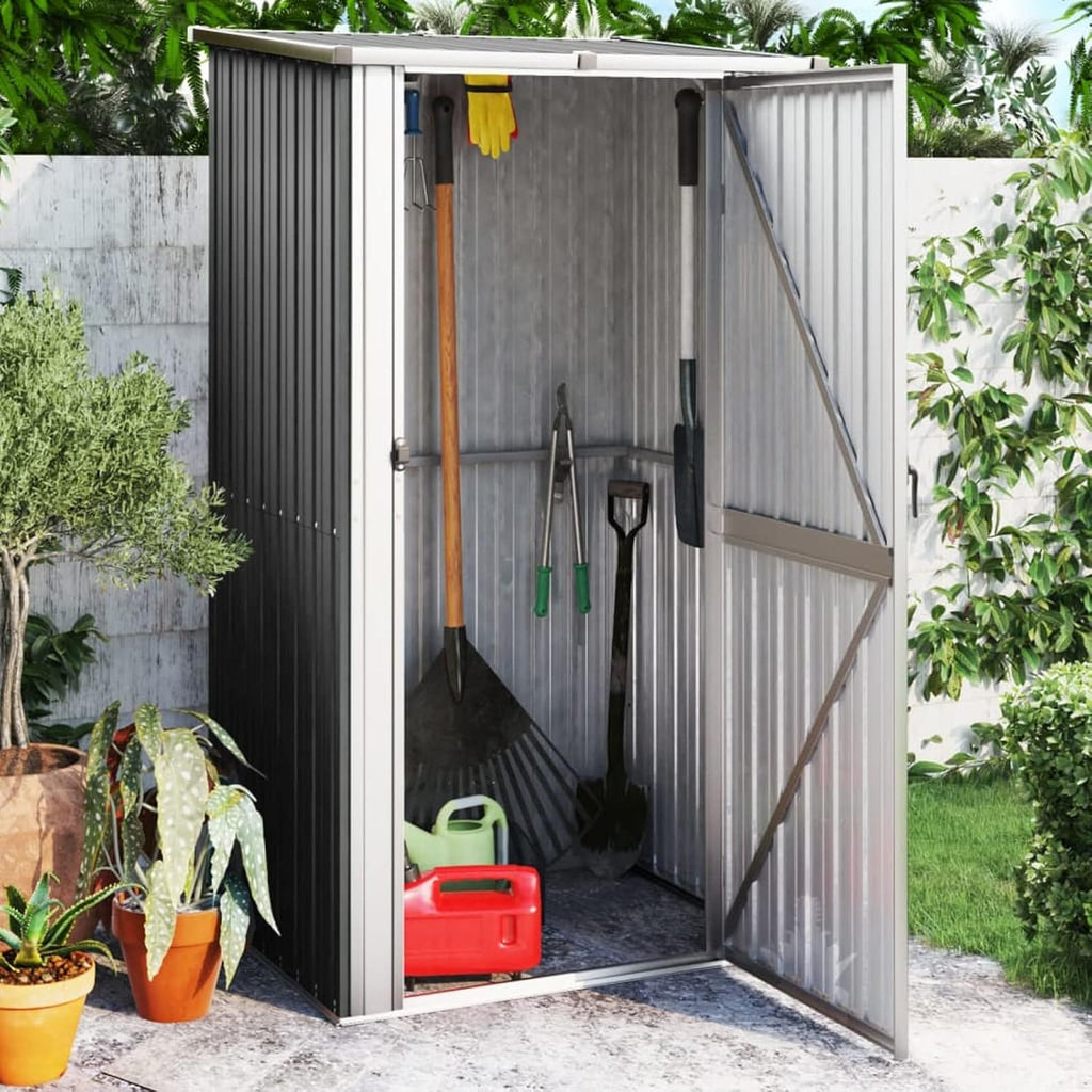Garden Shed Anthracite 118.5x97x209.5 cm Galvanised Steel,Garden Shed, Metal Shed Tool Storage House with Floor Foundation and Lockable Double Doors