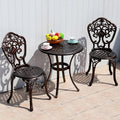 Patio Bistro Set w/Umbrella Hole - Outdoor Cast Aluminum Furniture Set 3 Piece Table and Chairs - Orchid Carving and Weather Resistant-Antique Bronze