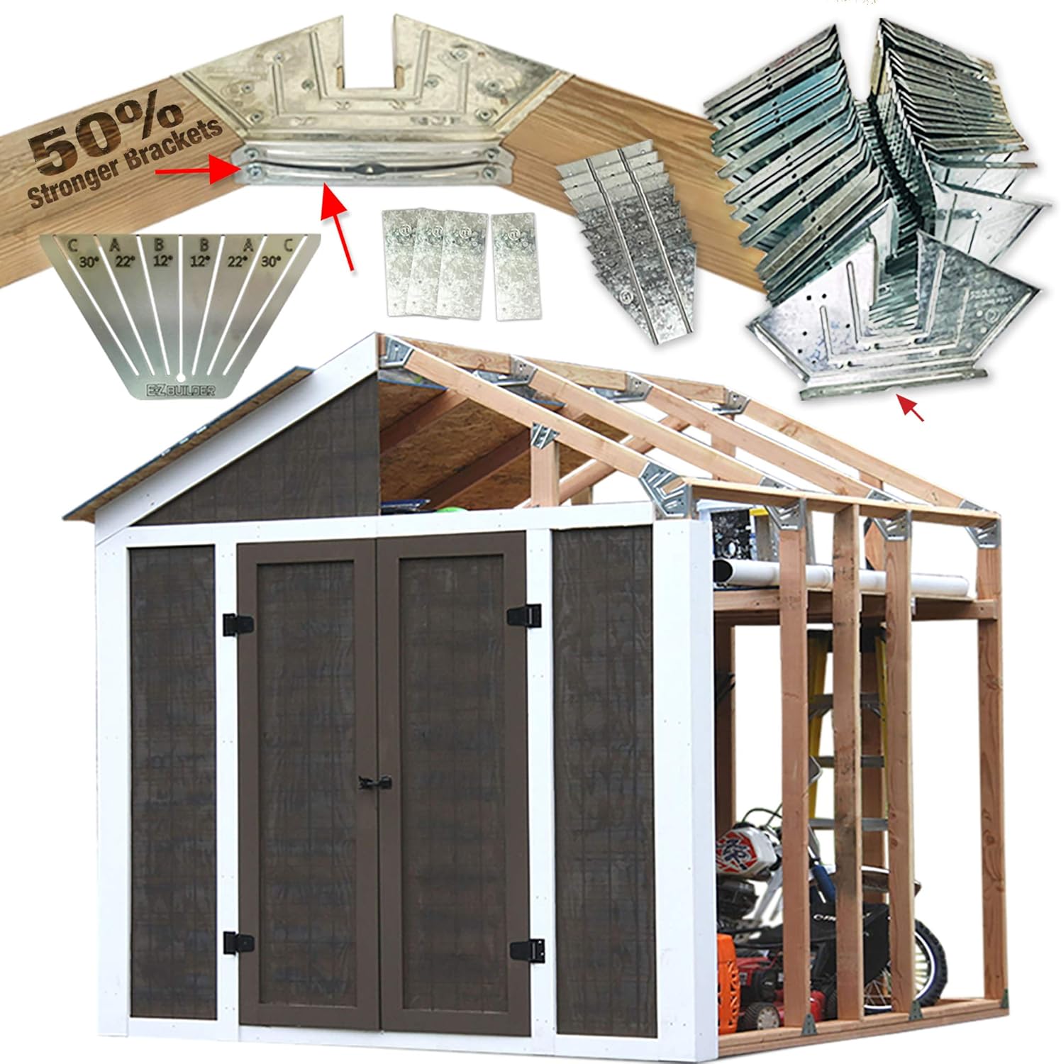EZBUILDER 50 Structurally Stronger Truss Design, Easy Shed Set, Builds 6" - 14" Widths Any Length, Storage Barn, Barn Roof, Wood Not Included