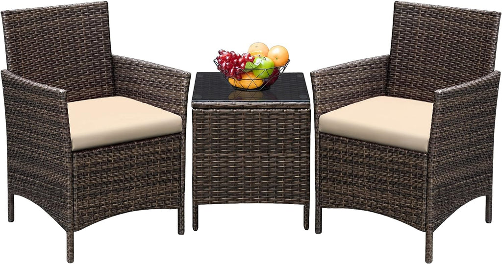 Greesum GS-3RCS8BG 3 Pieces Outdoor Patio Furniture Sets, Brown and Beige