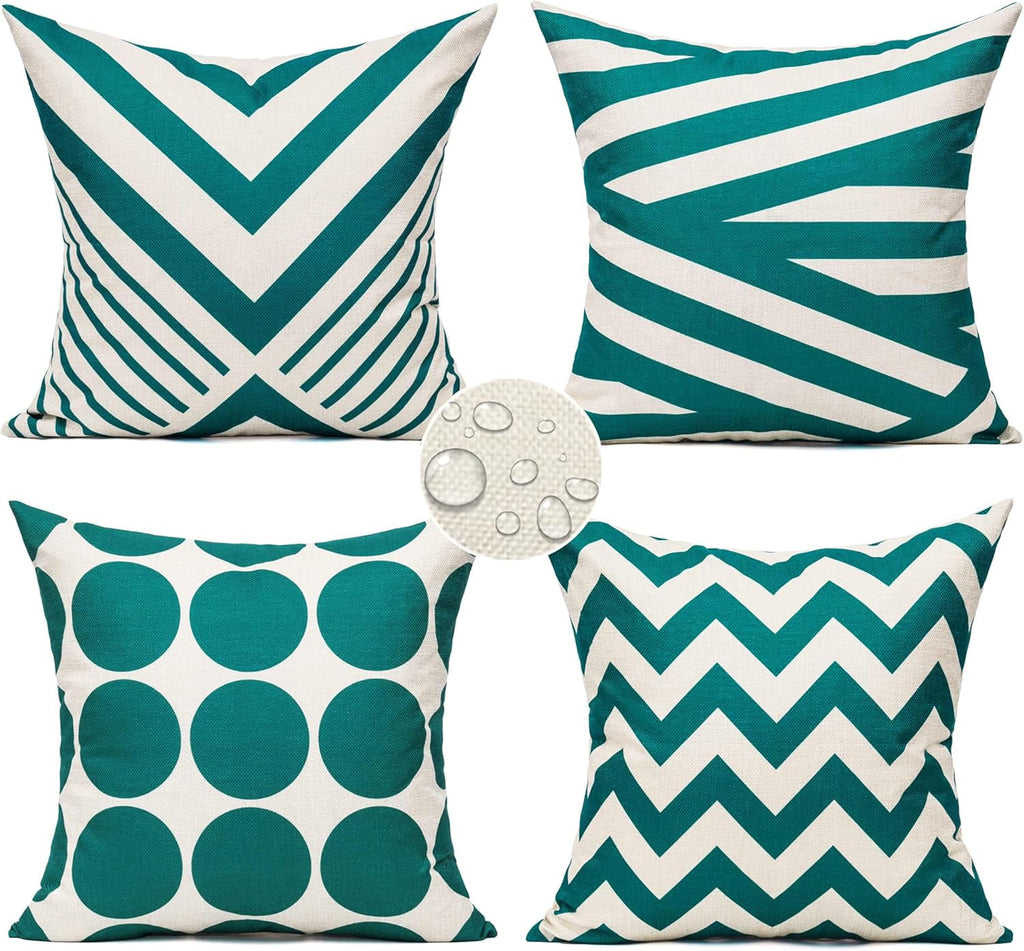 All Smiles Turquoise Teal Couch Accent Throw Pillows Cases Cushion Covers 16×16 Set of 4 Outdoor for Sofa Patio,Modern Décor