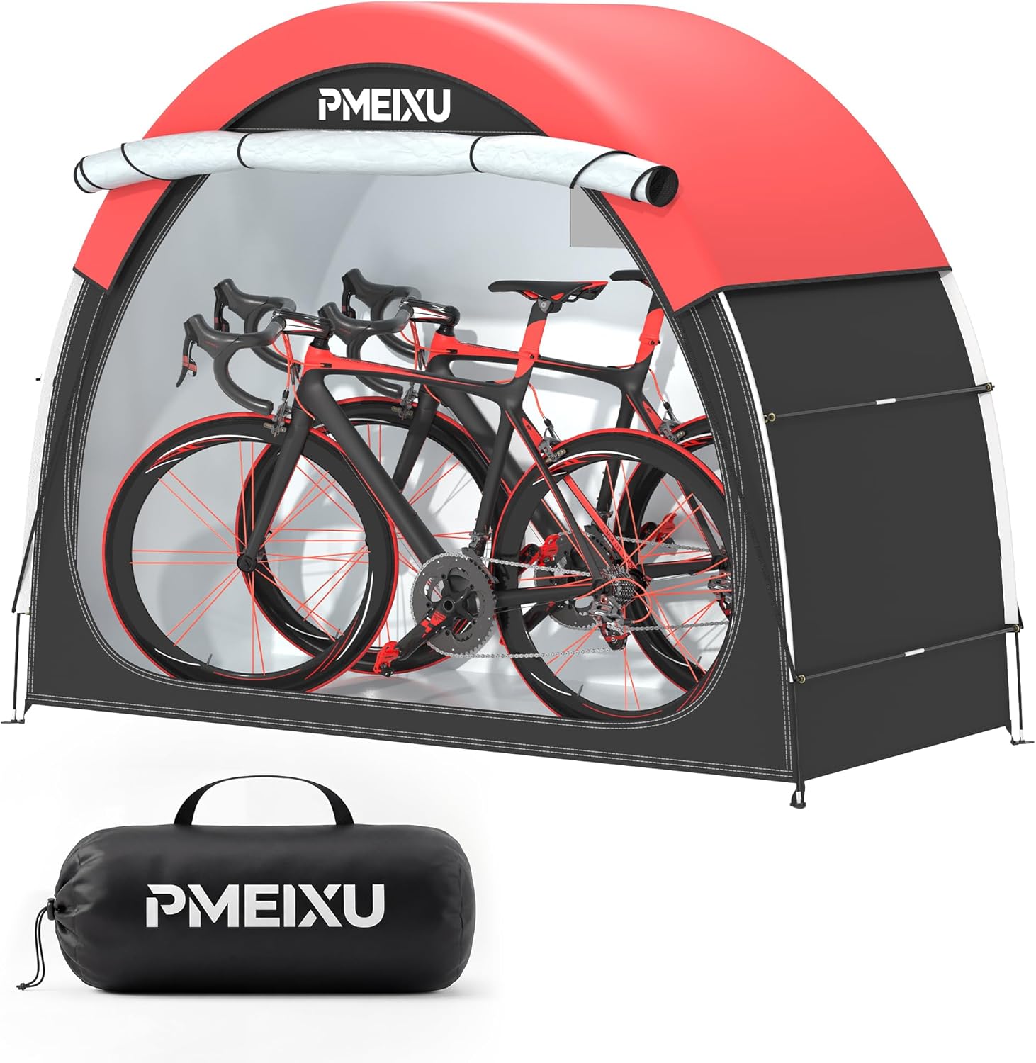 Upgraded Bike Storage Shed Tent, 210D Oxford Fabric PU4000 Waterproof Bicycle Shed, 53" High-Clearance Outdoor Shelter for 2-3 Bikes, Portable Storage for Motorcycles Garden Tools & Lawn Mowers