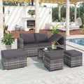 6 Seater Rattan Sofa Set, Garden Furniture, Glass Top Coffee Table Mat with Washable Seat Cushion