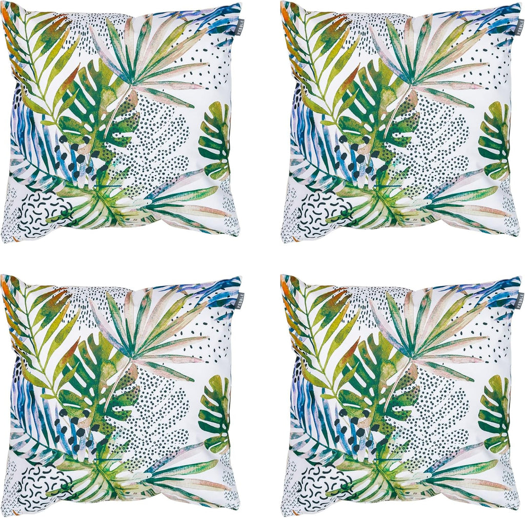 Bean Bag Bazaar Outdoor Cushions Filled, Wild Collection, Decorative Palm Print, Set of 4, 43cm x 43cm, Water Resistant, Outdoor Cushions for Garden Furniture, Garden, Patio
