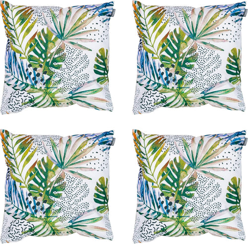 Bean Bag Bazaar Outdoor Cushions Filled, Wild Collection, Decorative Palm Print, Set of 4, 43cm x 43cm, Water Resistant, Outdoor Cushions for Garden Furniture, Garden, Patio