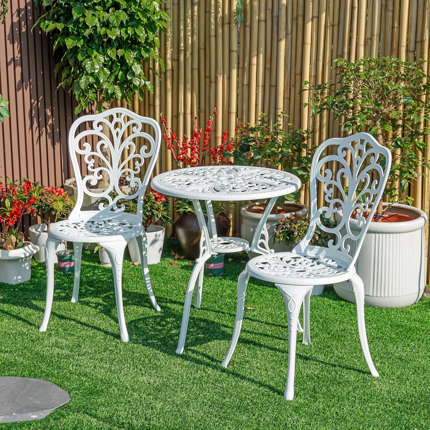 Hi-Line Gift Ltd. Classic Comfort- White Cast Aluminium Bistro Set